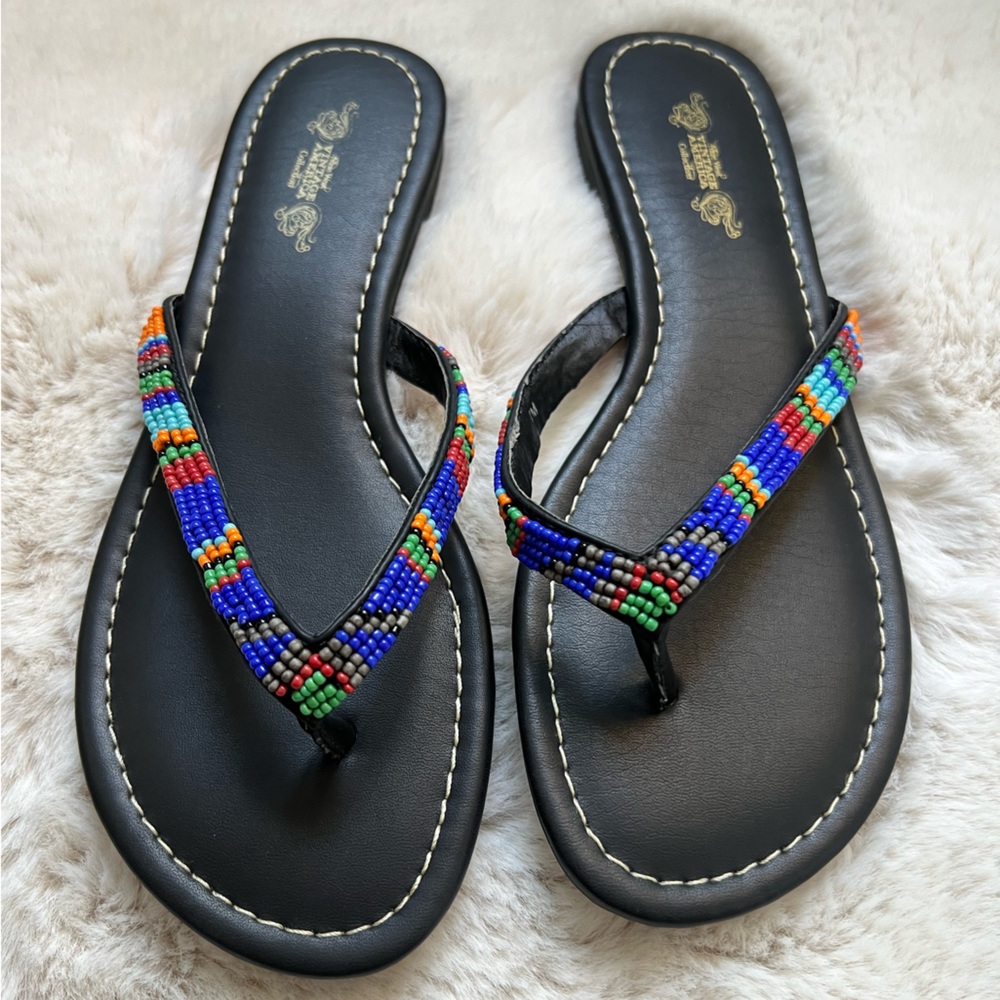 NWOT Nine West Vintage America Beaded Black Sandals Size 7